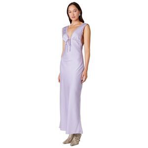 NIA AURELIE Maxi Satin Dress featuring lace detailing Lilac size S NWT$108